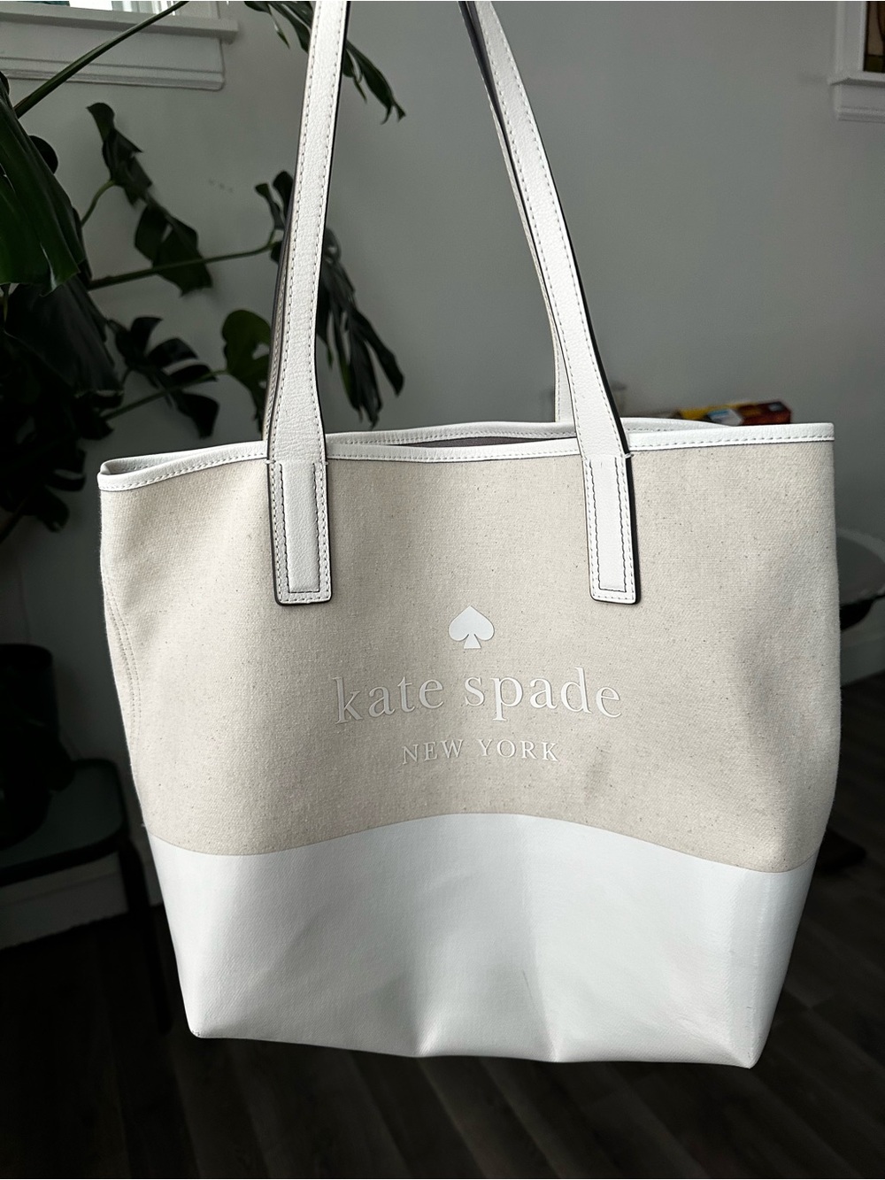 kate spade two-tone cream and white canvas tote